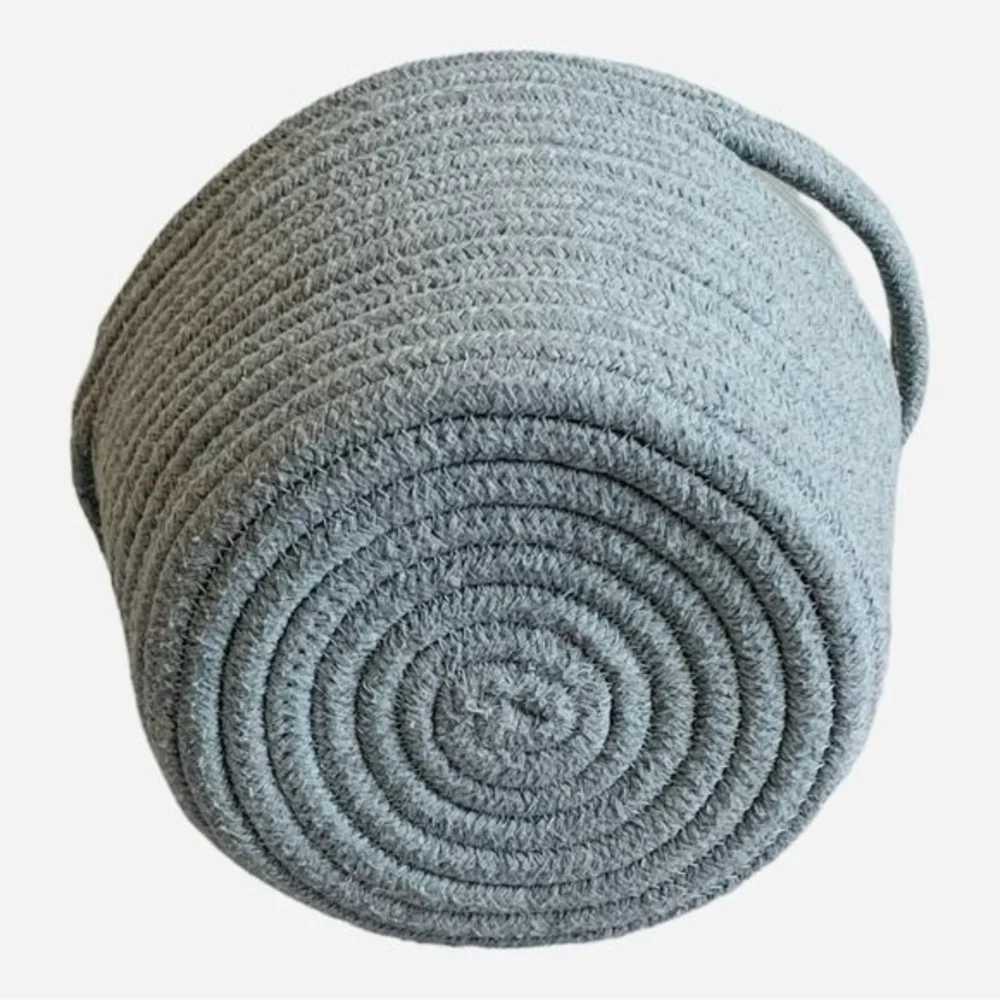 Small Round Rope Storage Basket w/ Handles Light Grey 9
